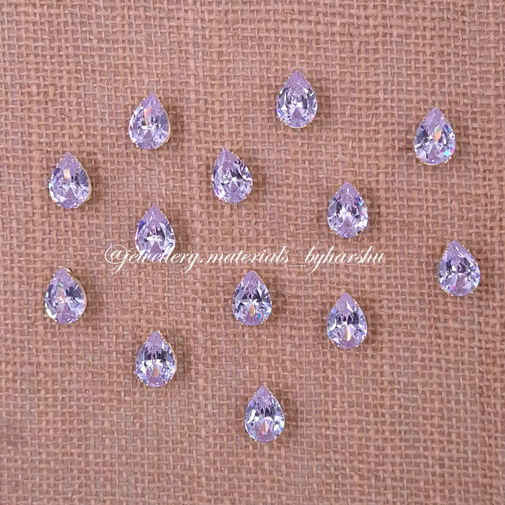 10x14MM Drop AD Clip Stone White with Gold Base (1 Piece)