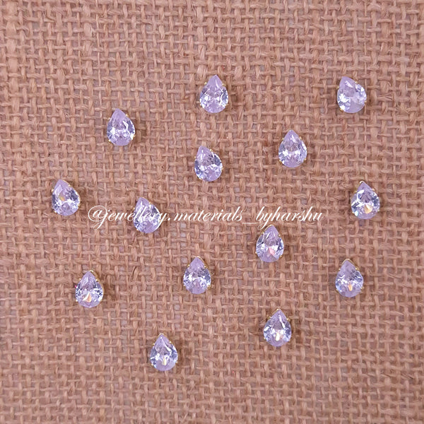 6x8MM Drop AD Clip Stone White with Gold Base (1 Piece)