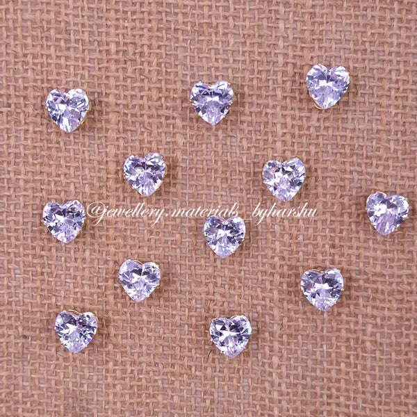 10MM Heart AD Clip Stone White with Gold Base (1 Piece)