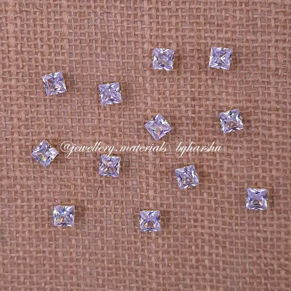 6x6MM Square AD Clip Stone White with Gold Base (1 Piece)