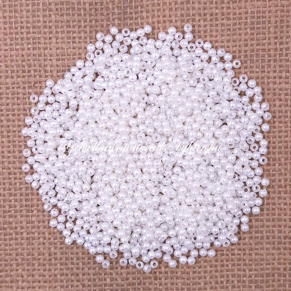 3mm White Pearl Round Beads