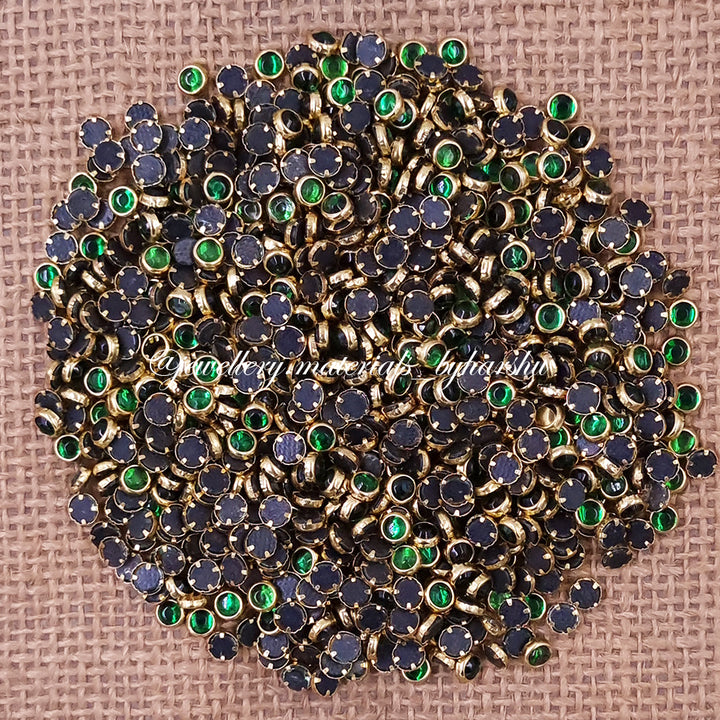 4mm Round Gloss Color Kundan - Dark Green