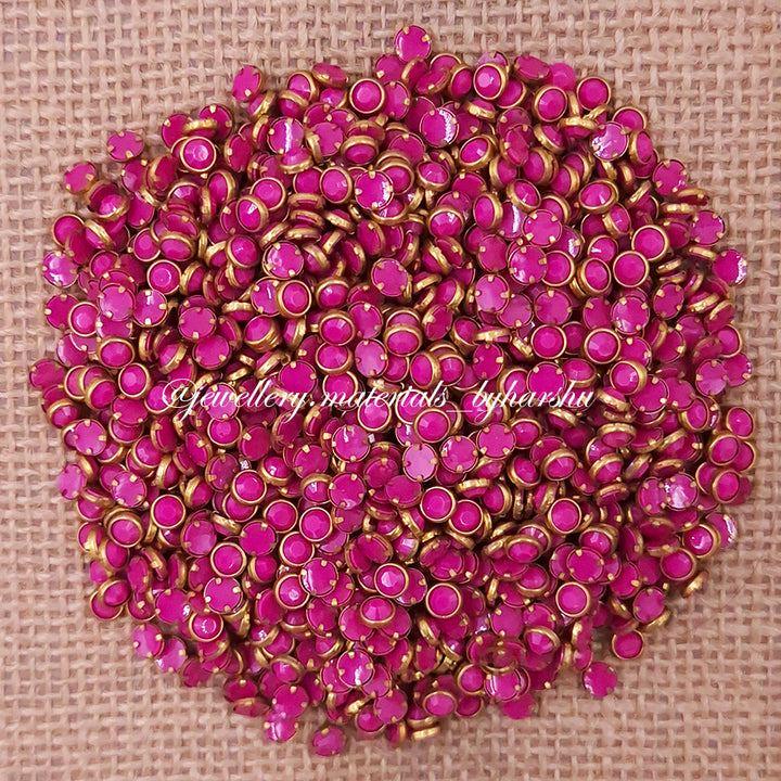 4mm Round Matt Color Kundan - Dark Pink