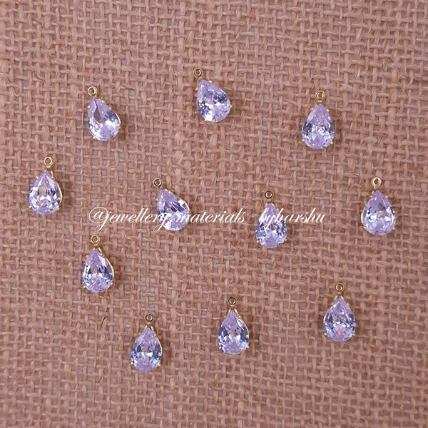 7x10MM Drop AD Clip Stone White with Gold Base (1 Piece)