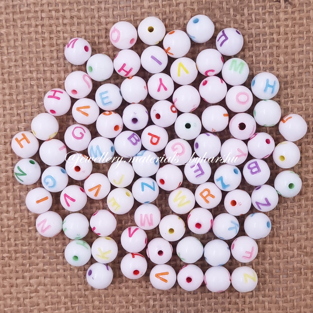 7MM Alphabet Beads White with Multicolor Letters (Ball Shape) – Harshu ...