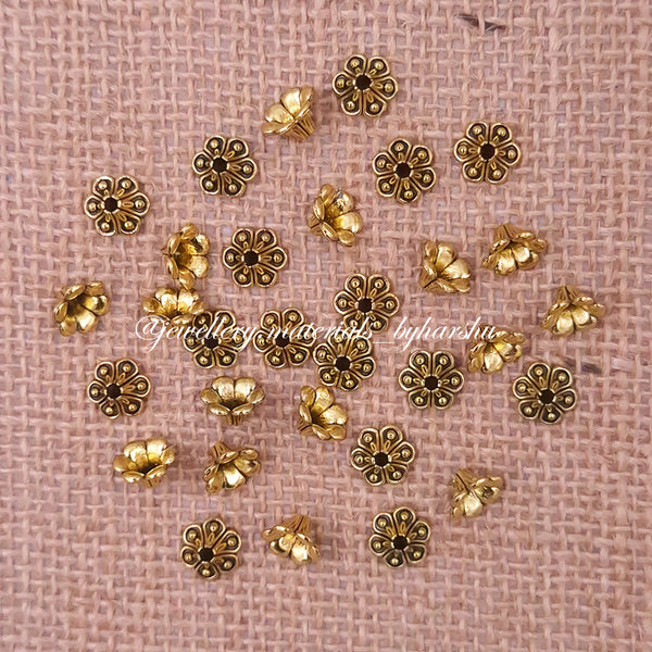 9 x 5 MM Antique Gold Metal Flower Caps