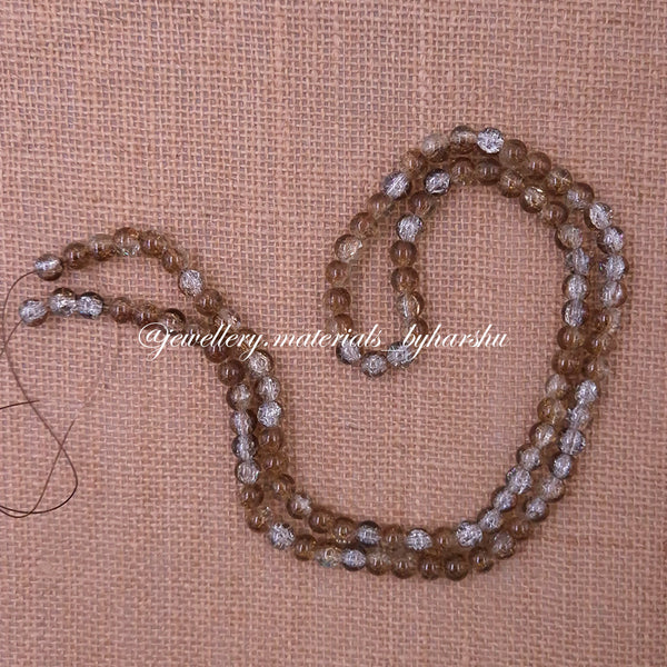 8MM Crackle Glass Beads - Brown and White