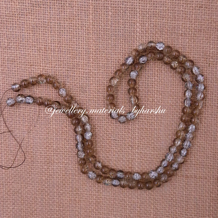 8MM Crackle Glass Beads - Brown and White