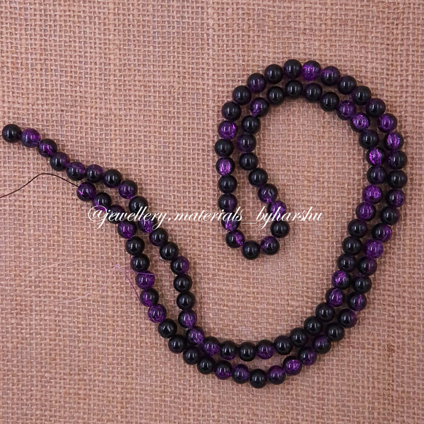8MM Crackle Glass Beads - Black and Violet