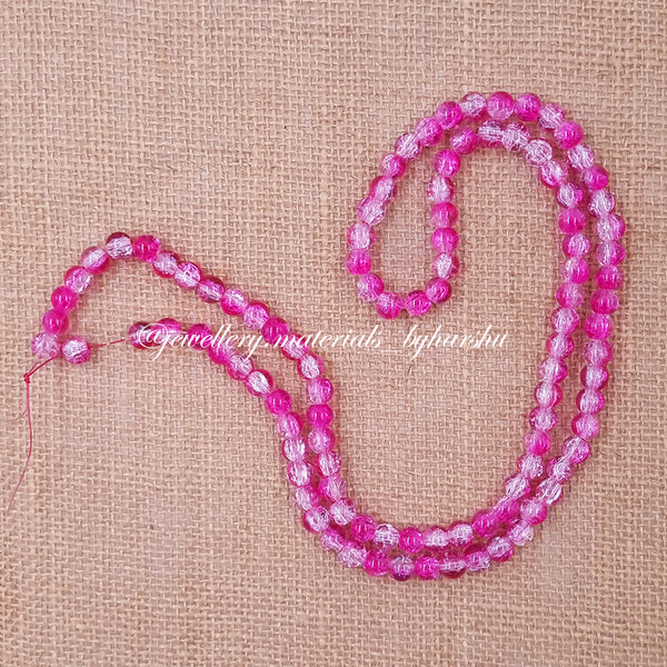 8MM Crackle Glass Beads - Pink and White