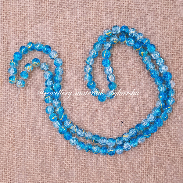 8MM Crackle Glass Beads - Light Blue, White and Gold