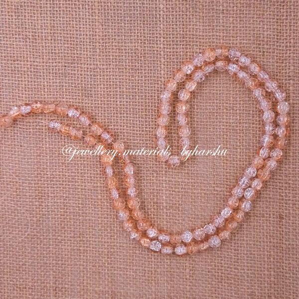 8MM Crackle Glass Beads - Light Orange and White