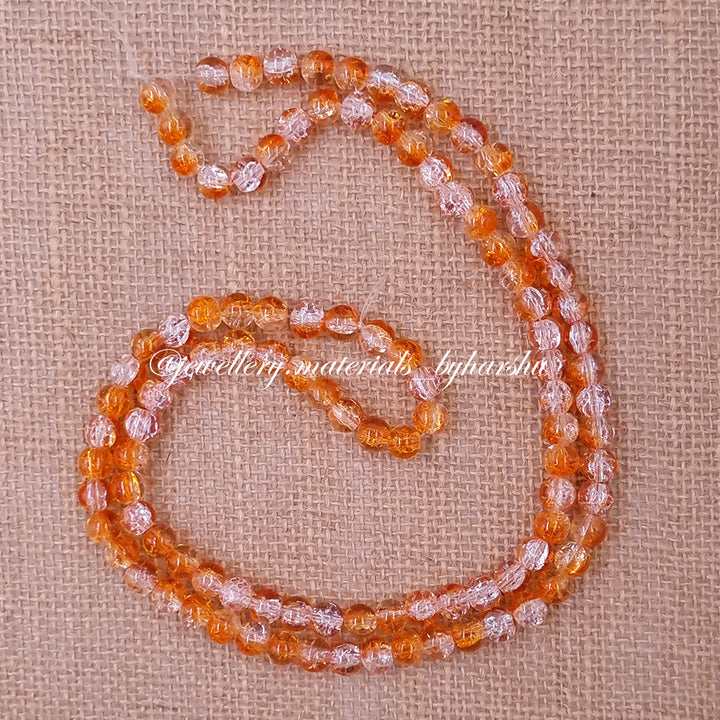 8MM Crackle Glass Beads - Orange and White