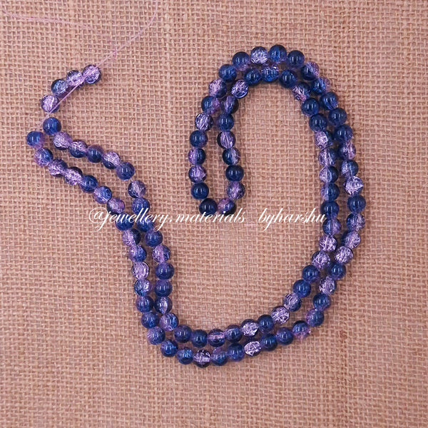 8MM Crackle Glass Beads - Purple and Peacock Blue