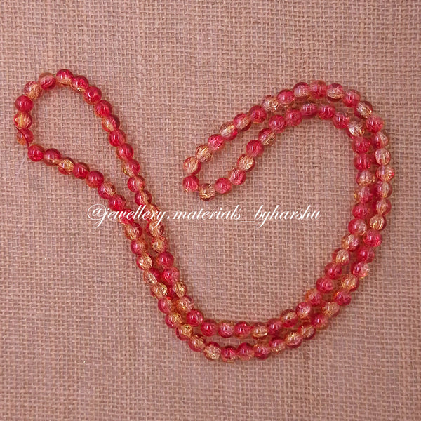 8MM Crackle Glass Beads - Red and Yellow