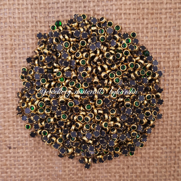 3mm Round Gloss Color Kundan - Dark Green Color