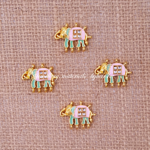 23 x 15 MM Light Pink, Green and White Elephant Charms (1 Piece)