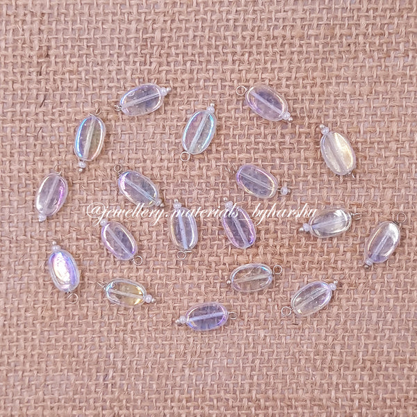 12 x 7MM Flat Oval Hanging Beads (Glitter White)