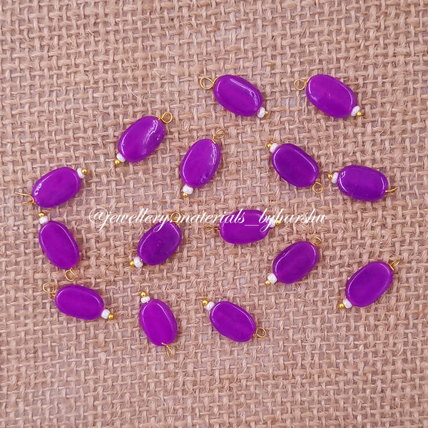 12 x 7MM Flat Oval Hanging Beads (Magenta)