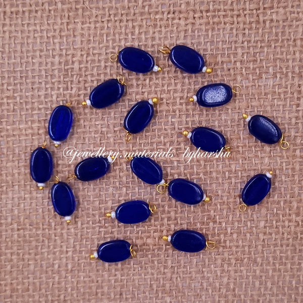 12 x 7MM Flat Oval Hanging Beads (Navy Blue)