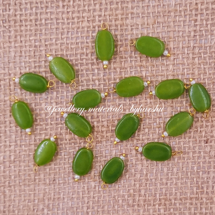 12 x 7MM Flat Oval Hanging Beads (Olive Green)