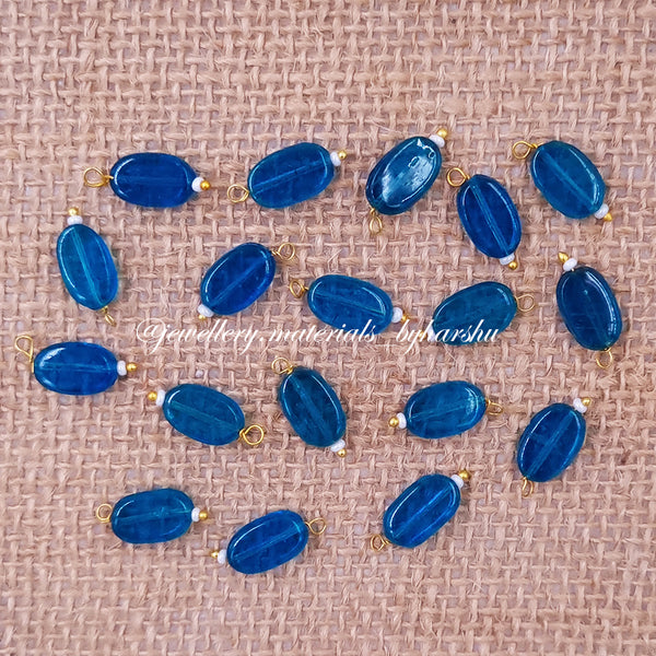 12 x 7MM Flat Oval Hanging Beads (Teal Blue)