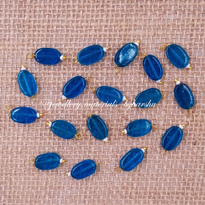 12 x 7MM Flat Oval Hanging Beads (Teal Blue)