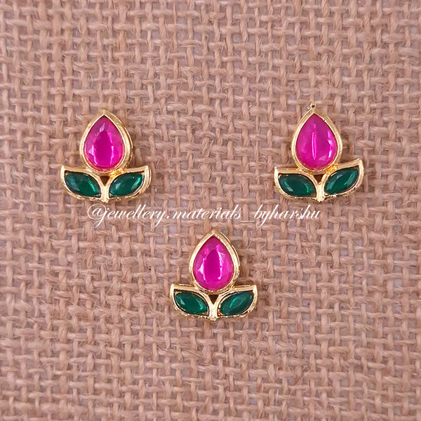14 x 12MM Rani Pink and Green Flower Charms (1 Piece)