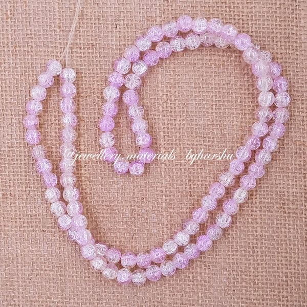 8MM Crackle Glass Beads - Pink, White and Gold