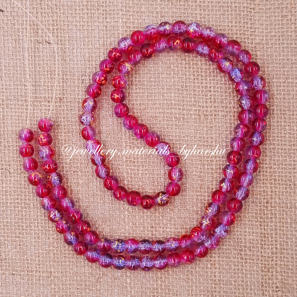 8MM Crackle Glass Beads - Dark Pink and Purple