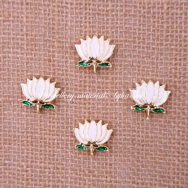 18 x 16 MM White and Dark Green Lotus Charms