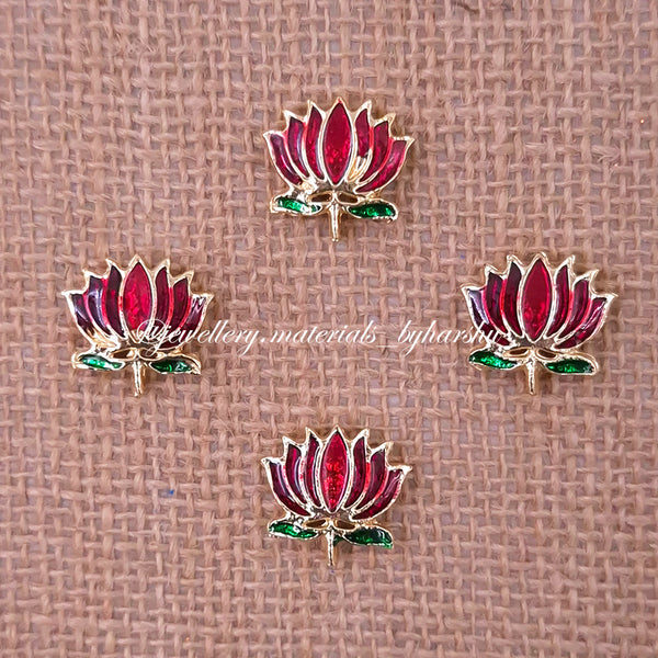 18 x 16 MM Red and Dark Green Lotus Charms