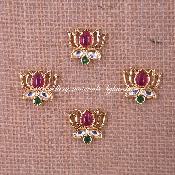 19 x 18 MM Dark Pink, White and Green Lotus Charms (1 Piece)