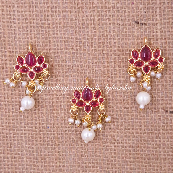 35 x 19 MM Dark Pink Lotus Charms with Pearl (White / Half White Pearl) (1 Piece)