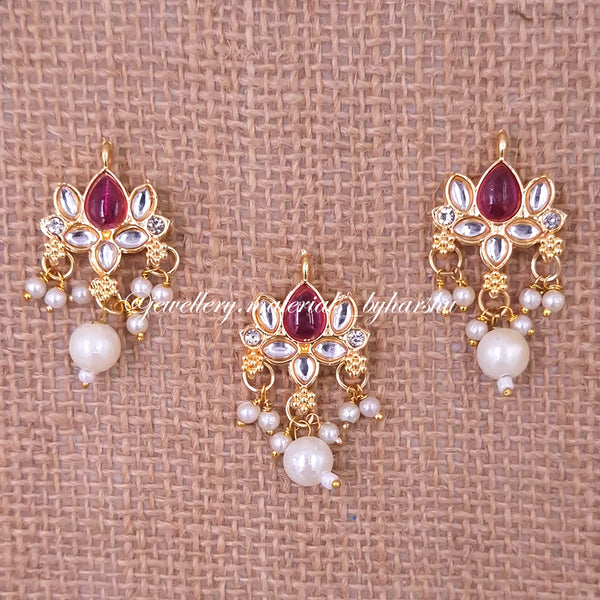 35 x 19 MM Dark Pink and White Lotus Charms with White Pearl (1 Piece)