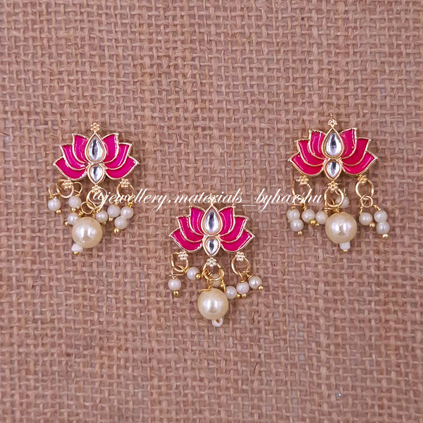 21 x 18MM Dark Pink Lotus Charms with Pearl (White / Half White Pearl) (1 Piece)