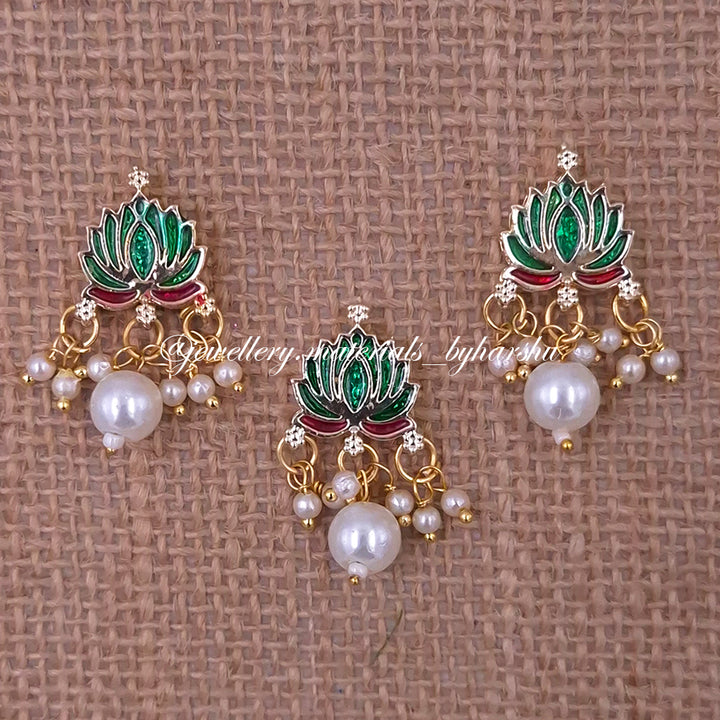 14 x 17MM Dark Green Lotus Charms with Pearl (White / Half White Pearl) (1 Piece)