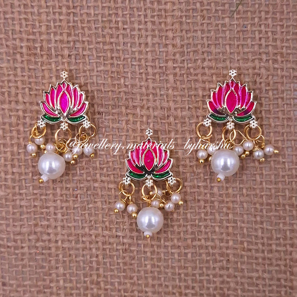 14 x 17MM Dark Pink Lotus Charms with Pearl (White / Half White Pearl) (1 Piece)