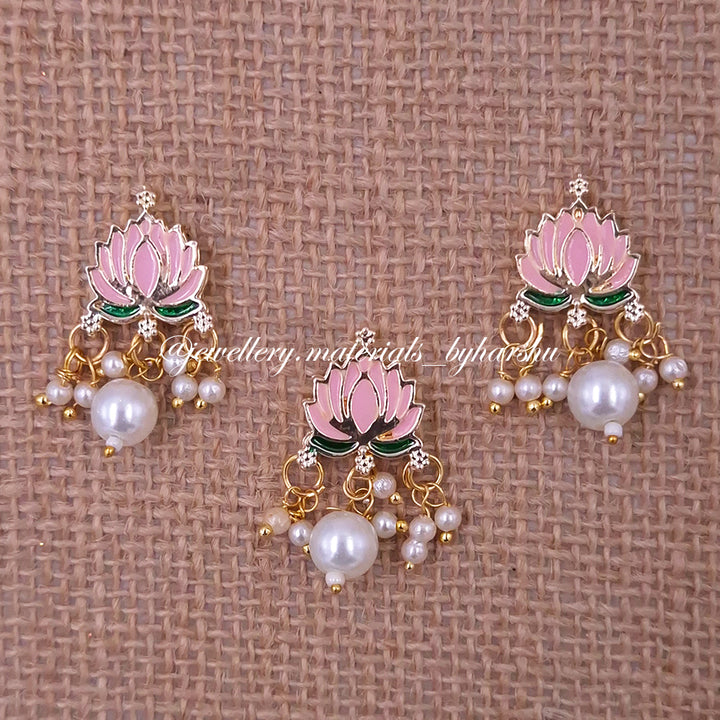 14 x 17MM Light Pink Lotus Charms with Pearl (White / Half White Pearl) (1 Piece)