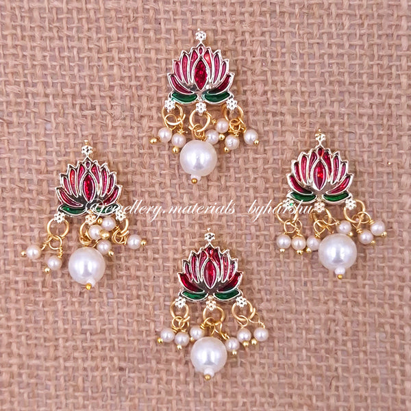 14 x 17MM Red Lotus Charms with Pearl (White / Half White Pearl) (1 Piece)