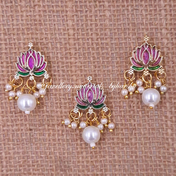 14 x 17MM Purple Lotus Charms with Pearl (White / Half White Pearl) (1 Piece)