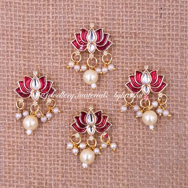 21 x 18MM Maroon Lotus Charms with Pearl (White / Half White Pearl) (1 Piece)