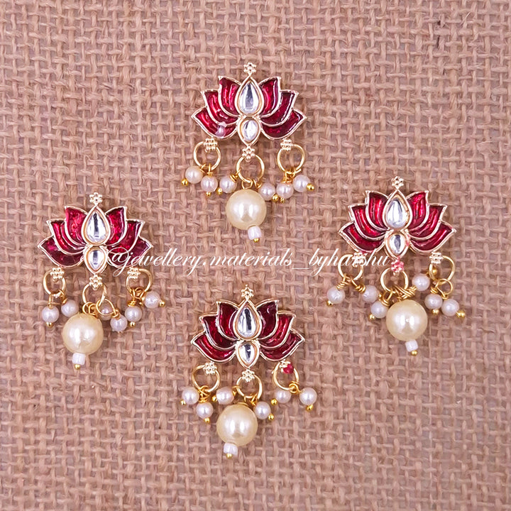 21 x 18MM Maroon Lotus Charms with Pearl (White / Half White Pearl) (1 Piece)