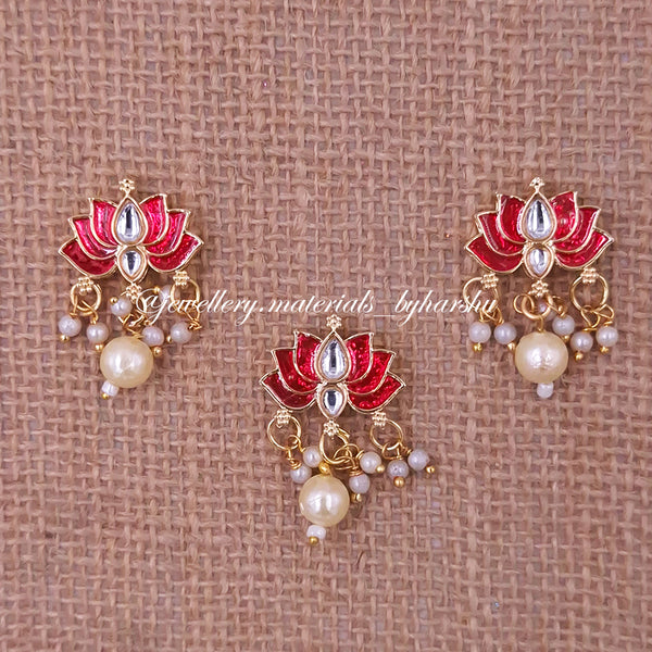 21 x 18MM Red Lotus Charms with Pearl (White / Half White Pearl) (1 Piece)