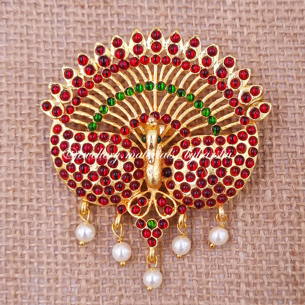 60 x 55MM Kemp Peacock Pendant (Red with Green)