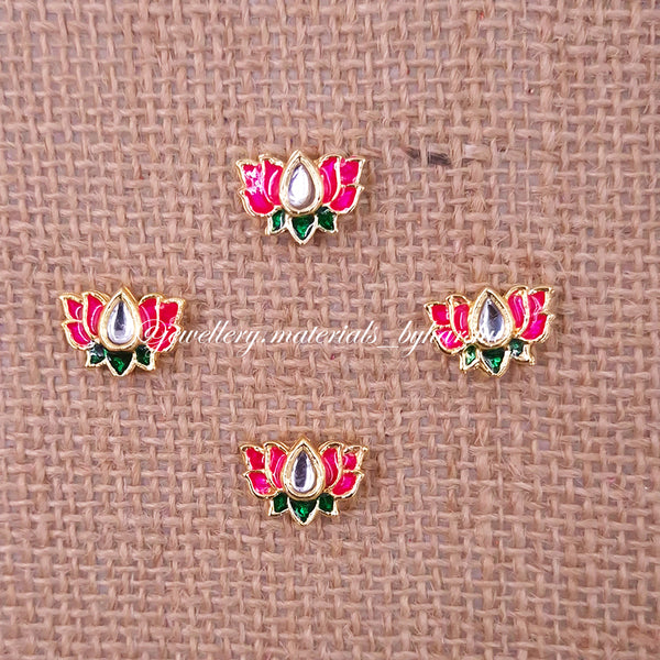 15 x 12 MM Dark Pink and Green Lotus Charms