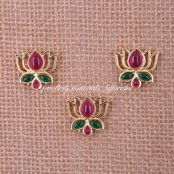 19 x 18 MM Dark Pink and Green Lotus Charms (1 Piece)