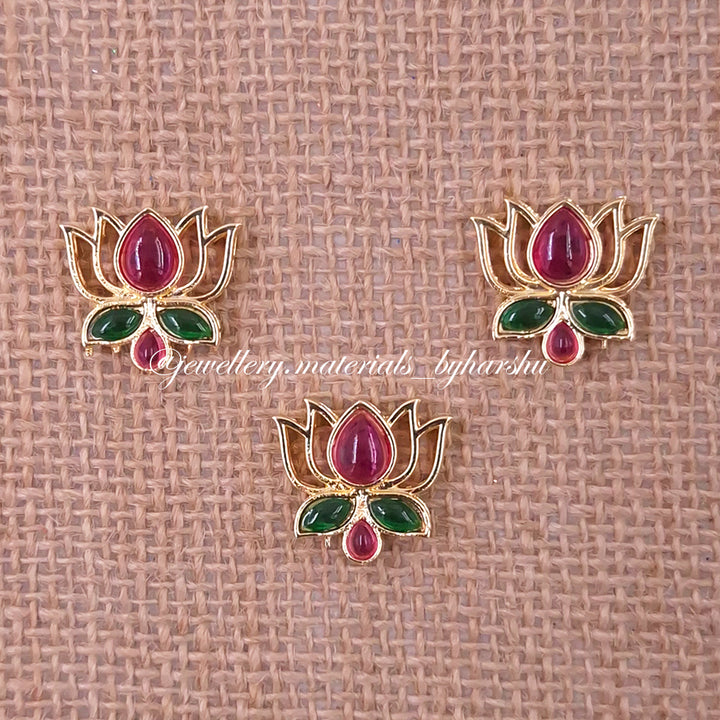 19 x 18 MM Dark Pink and Green Lotus Charms (1 Piece)
