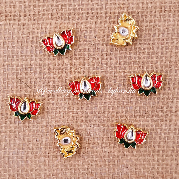 15 x 12 MM Red and Dark Green Lotus Charms