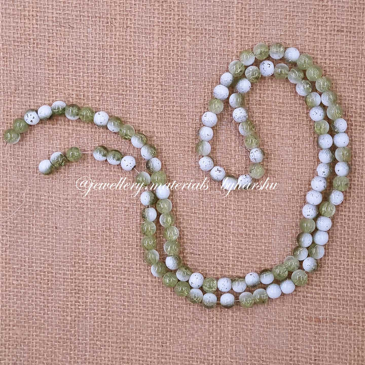 8MM Marble Crackle Glass Beads - Olive Green and White